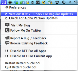 Better Touch Tool icon appearing in the macOS menu bar after installation