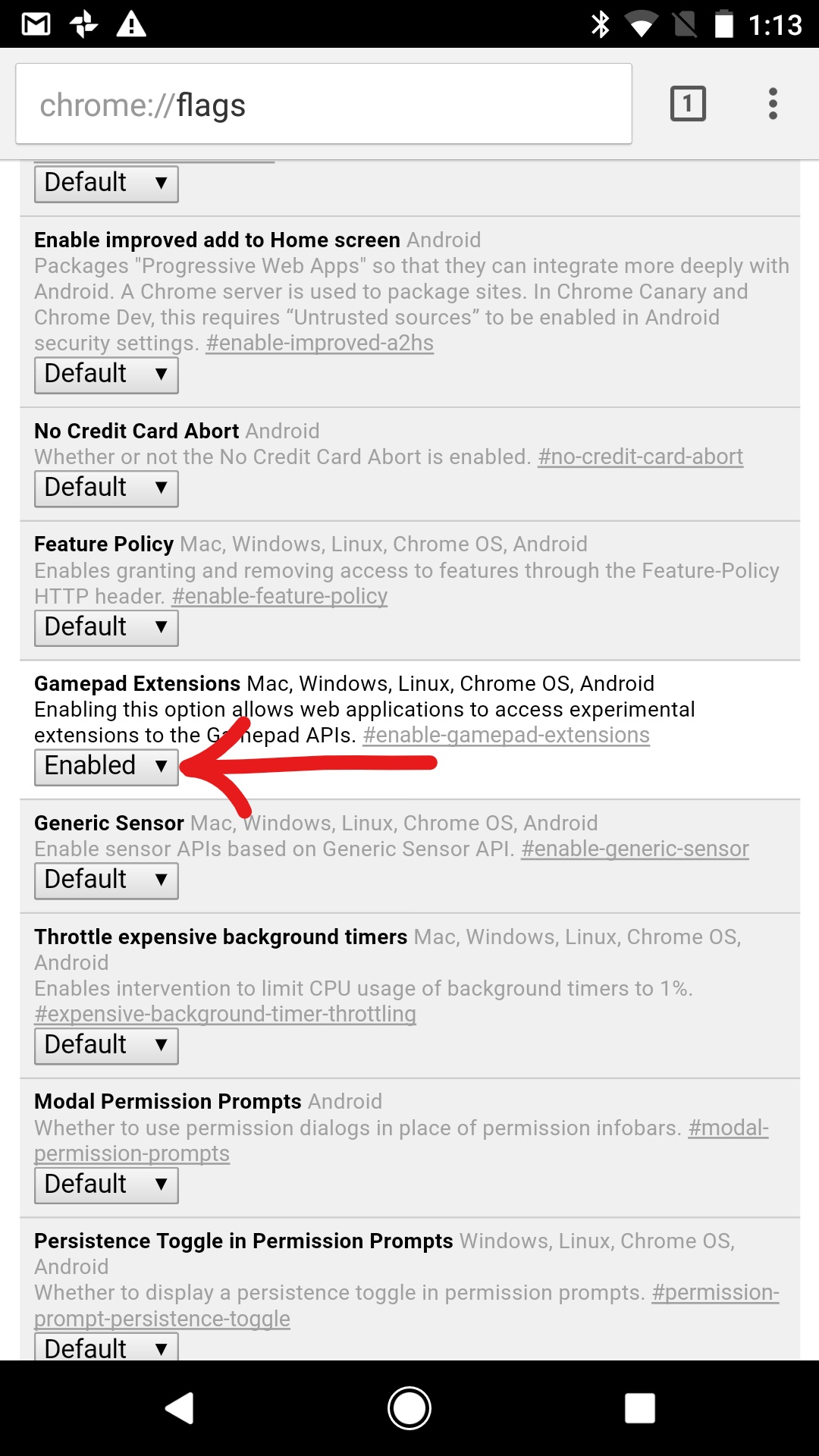 Chrome Flag to Enable Gamepad Extensions